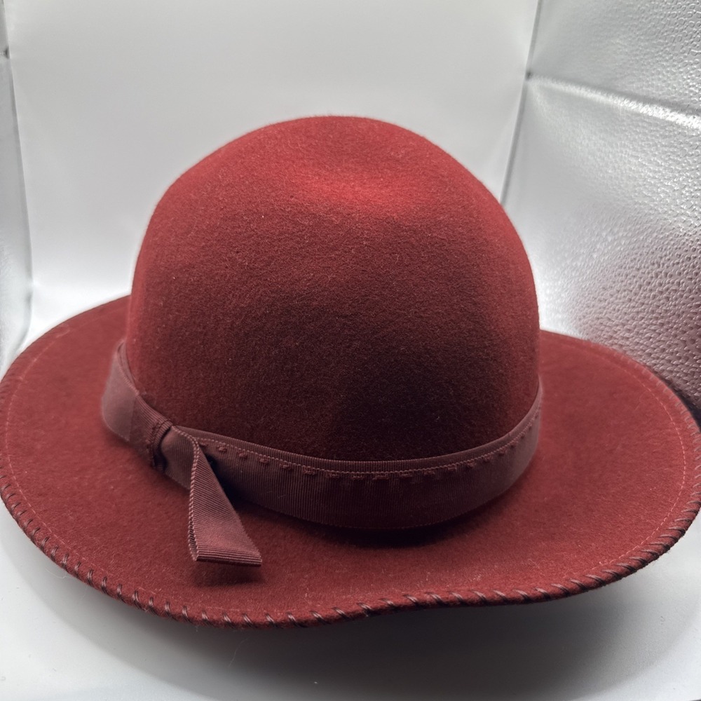 Vintage Mr K Originals Burgundy Velour Cloche Hat 22"  Mid Century 100% Wool